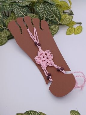 Handmade Crochet Flower Barefoot Sandals in Blush Pink